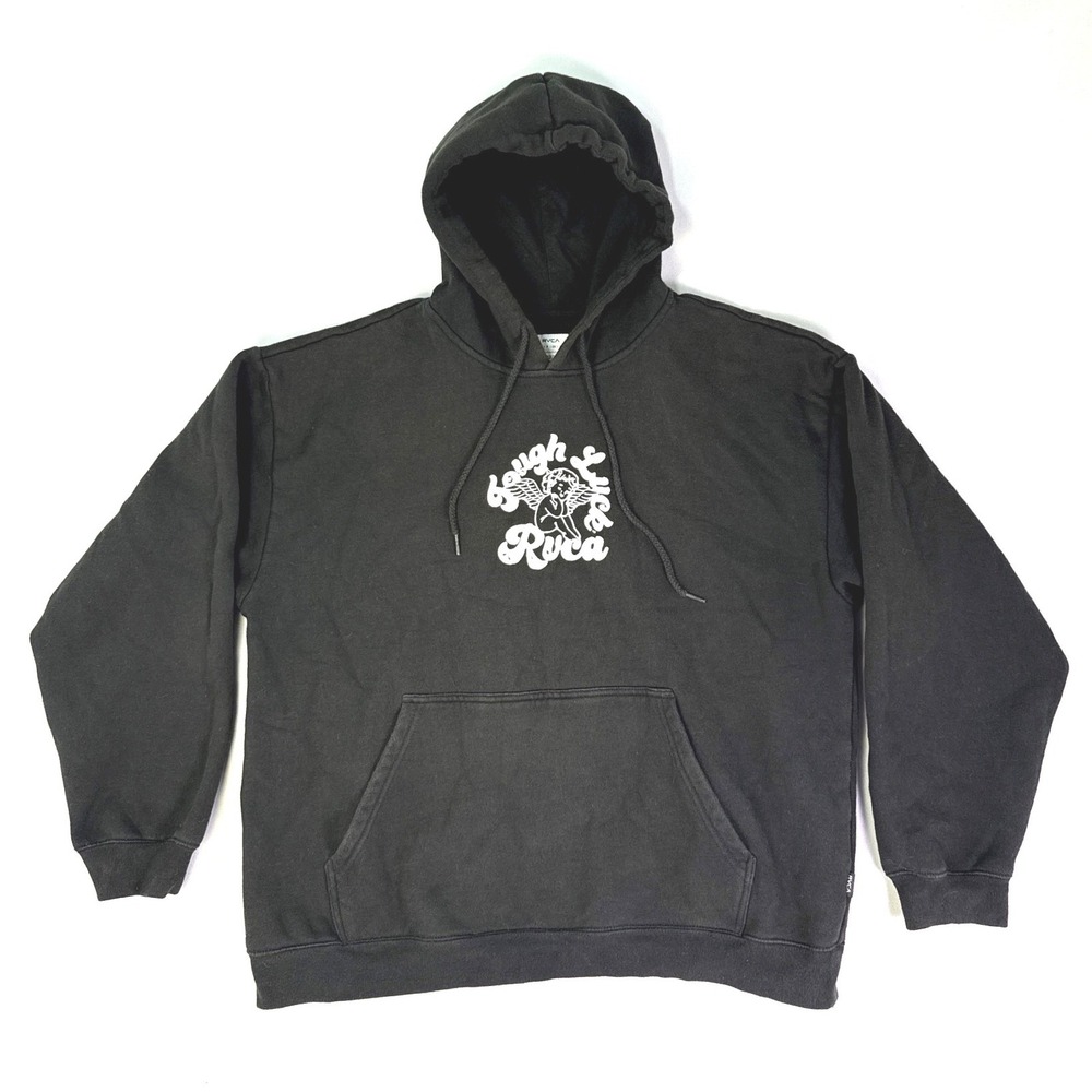 RVCA Tough Luck Cherub Graphic Hoodie Black Mens Small Pullover Sweatshirt